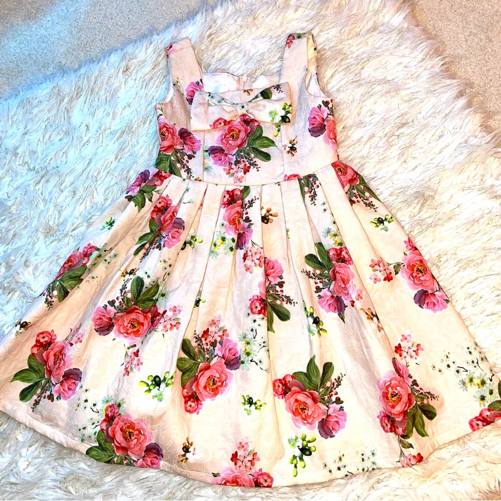 Rare Editions Girls Ivory Floral Brocade Dress